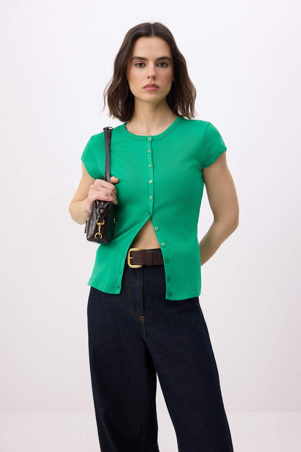 Trendyolmilla Siyah Dugmeli Fitted/Vucuda Oturan Orme Bluz TWOSS25BZ00281 фото 29