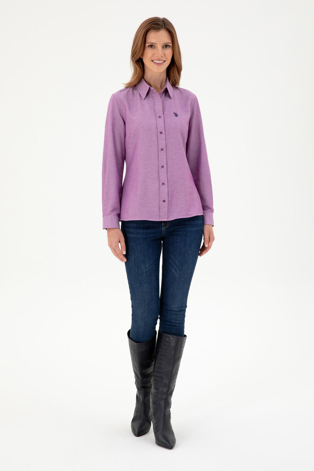 Женская фиолетовая базовая рубашка с длинным рукавом Неожиданная скидка в корзине - U.s. polo assn фото 4