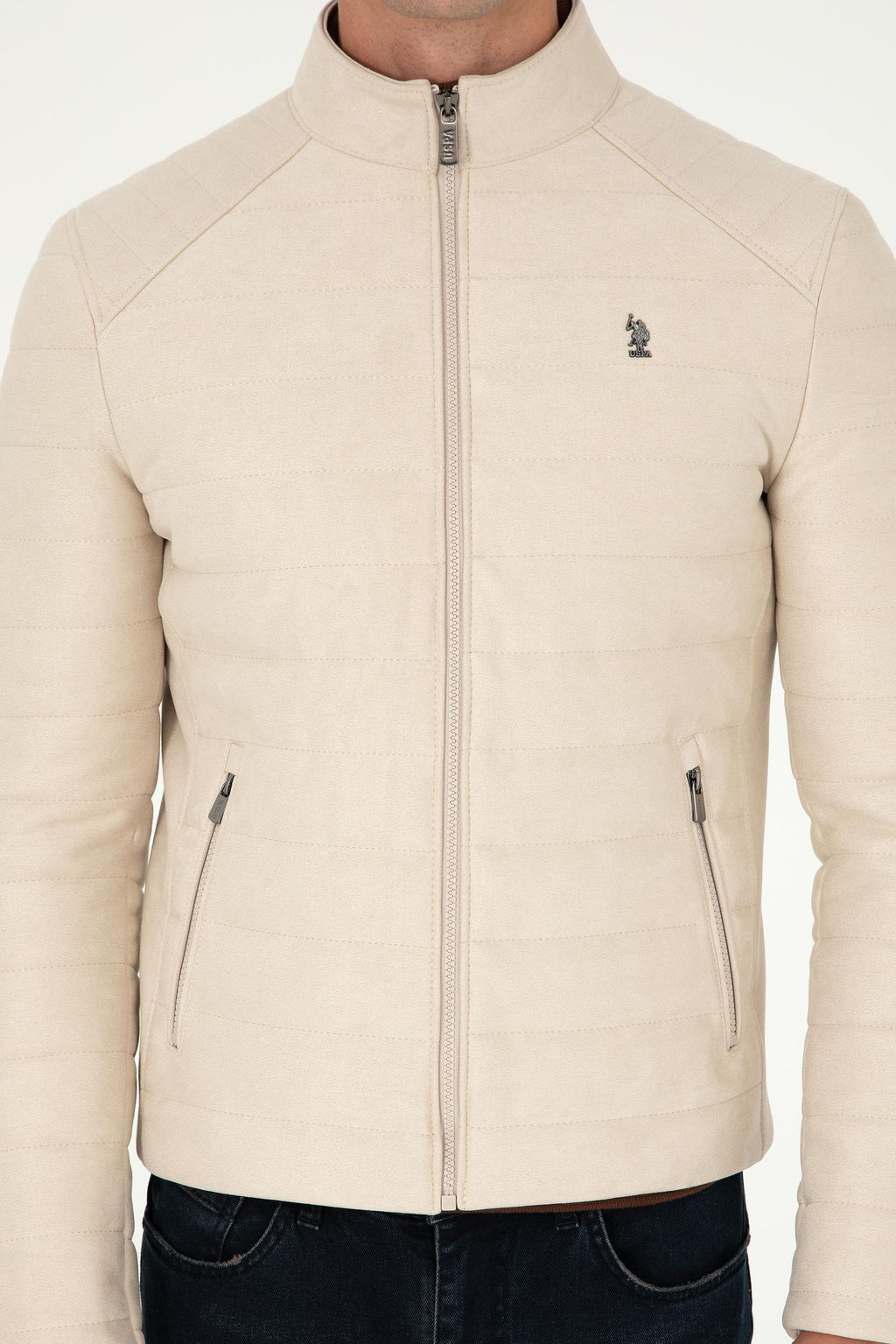 Мужская бежевая кожаная куртка - U.s. polo assn фото 6