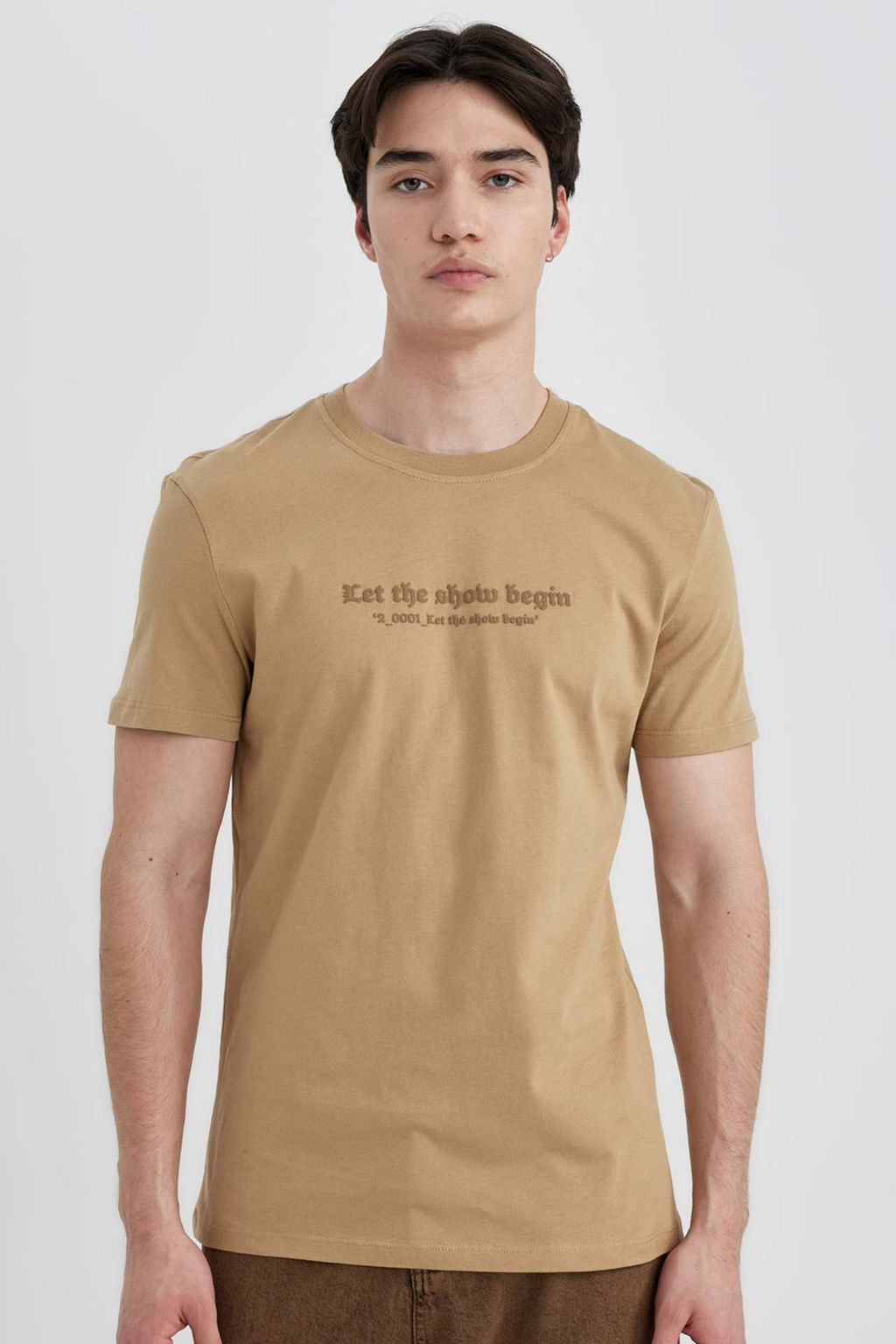 Slim Fit Dar Kesim Bisiklet Yaka Bask?l? K?sa Kollu Tisort - Defacto фото 2