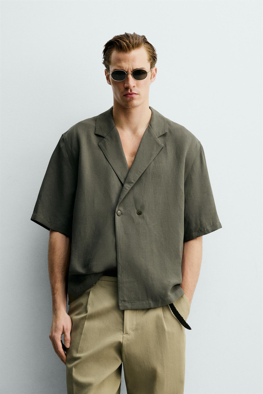 CAMISA KIMONO VISCOSA - LINO / Gris topo - Zara фото 2