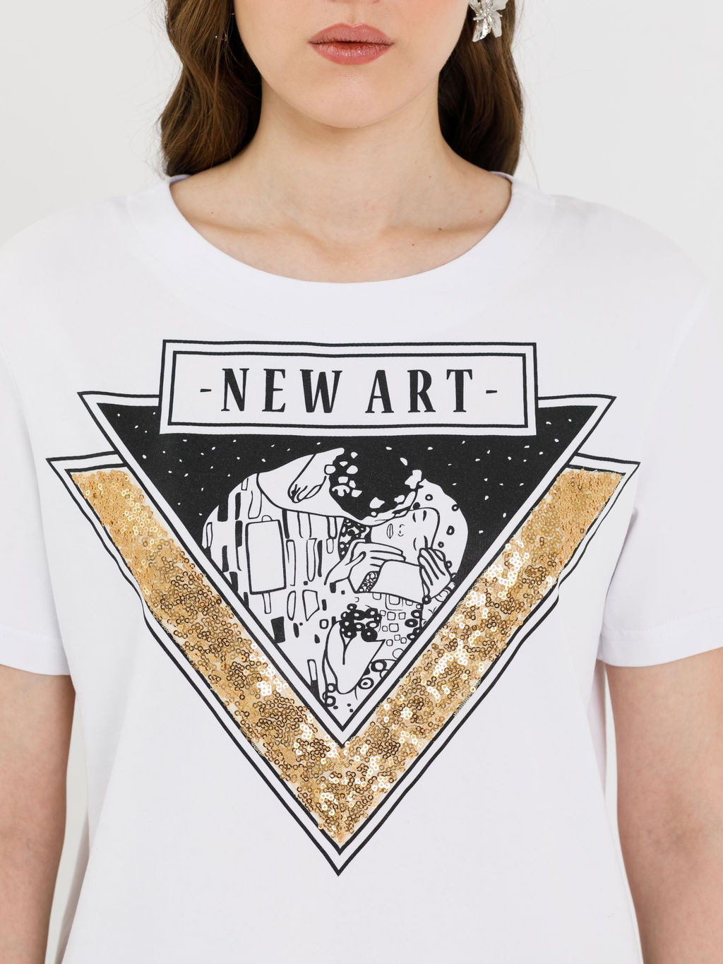 Футболка с принтом и пайетками - Stilla фото 5