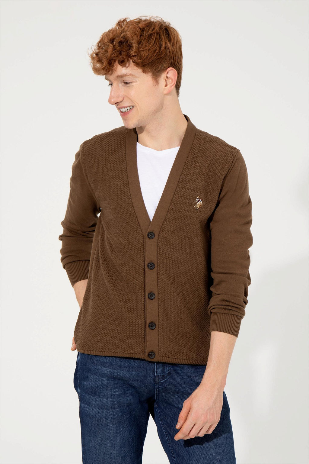 U. S. Polo Assn / Мужской базовый трикотажный кардиган кокосового цвета - U.s. polo assn фото 9