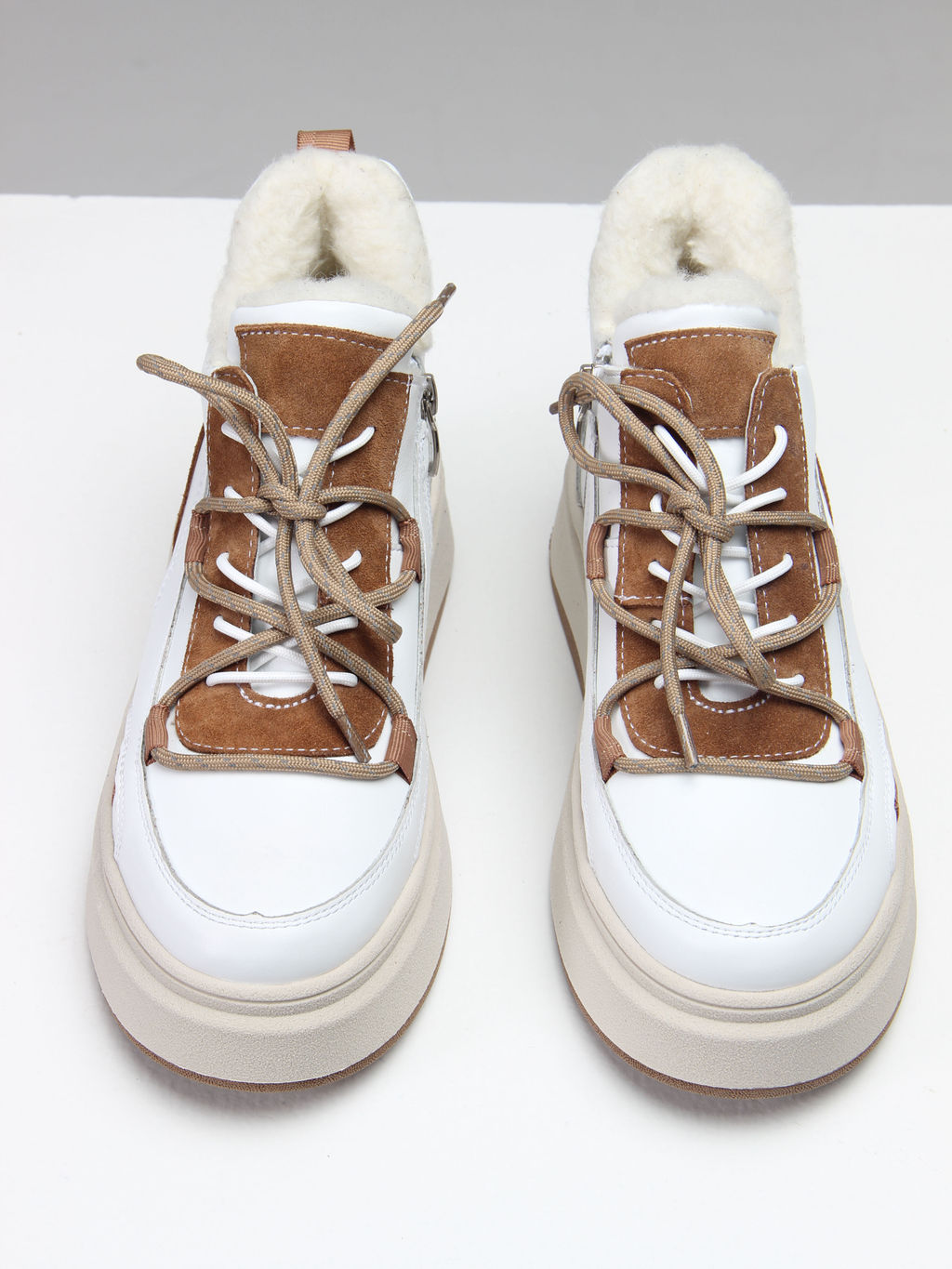 Ботинки 229.windybe. белый коричневый/Шерсть