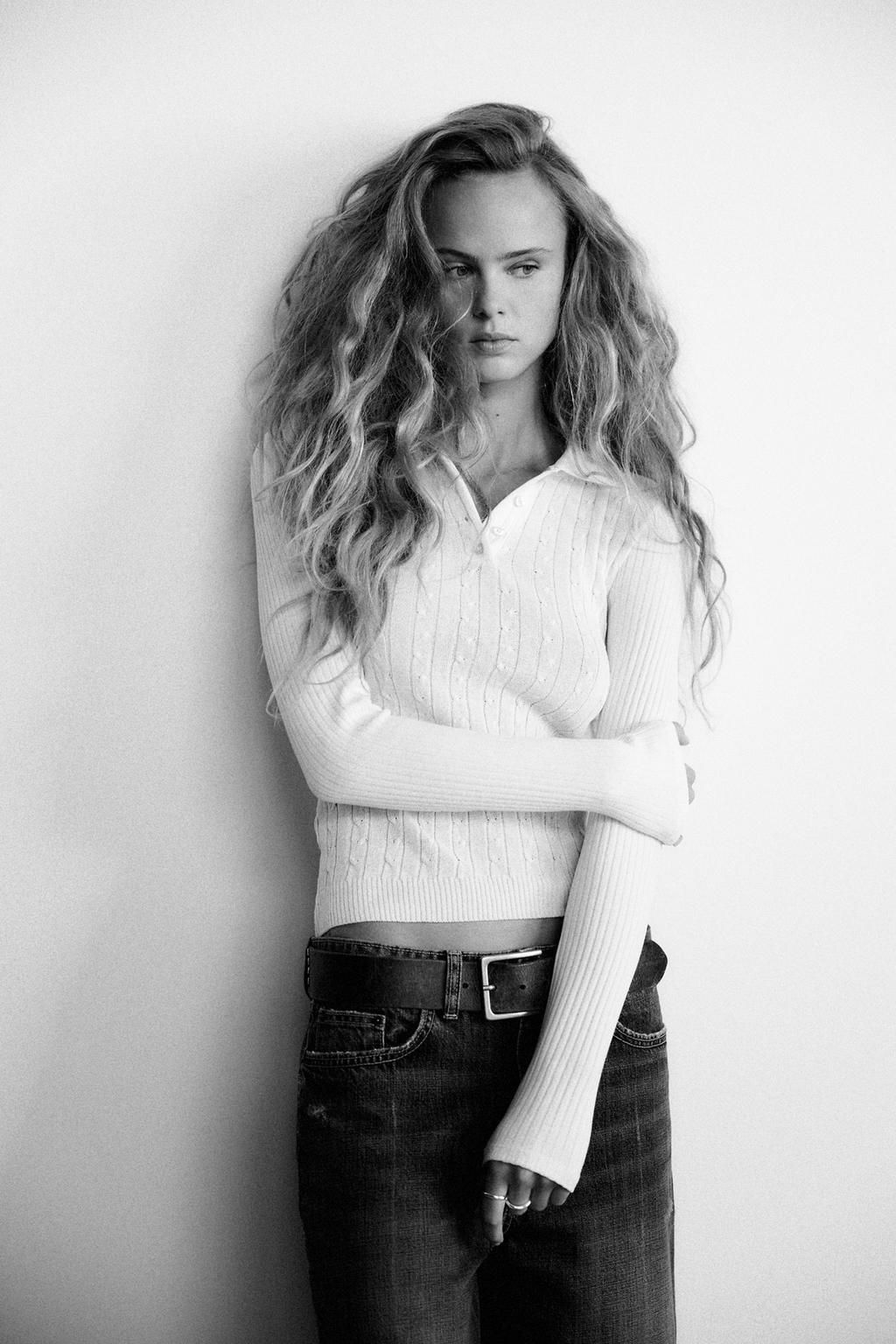 CABLE-KNIT POLO TOP - Zara фото 10