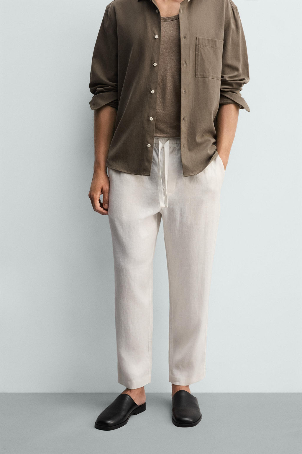 PANTAL?N RELAXED FIT 100% LINO / Blanco - Zara фото 2