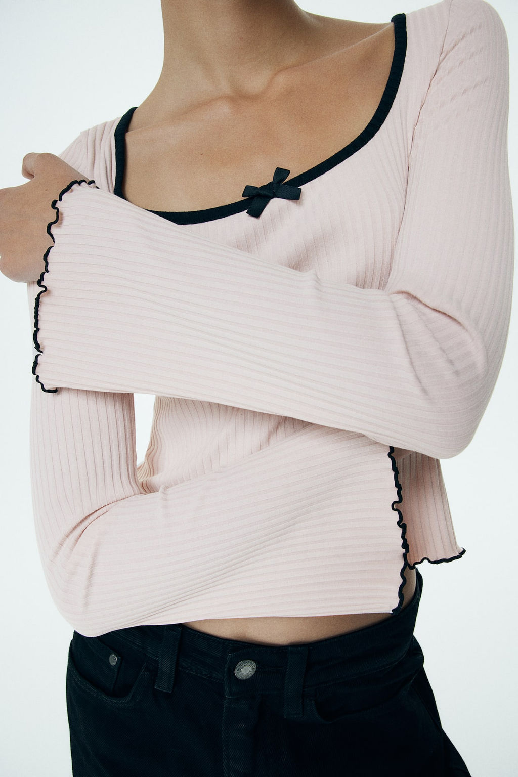 Top de canale con detalles sobrehilados - H&m фото 3