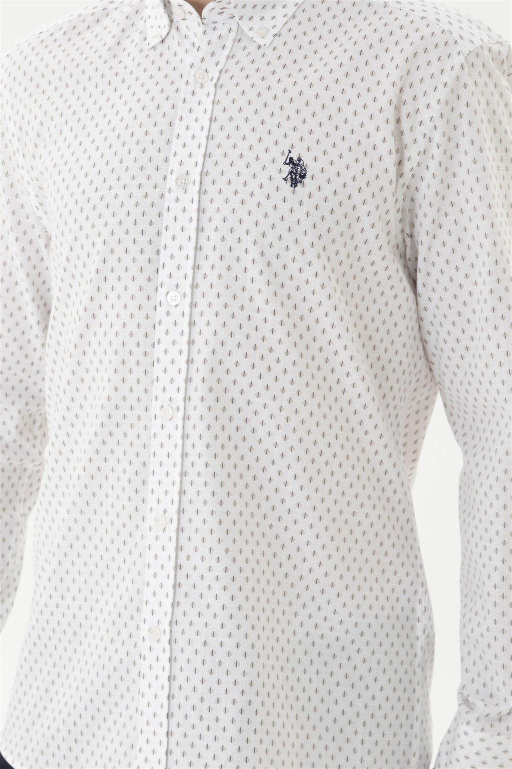 Мужская бежевая белая рубашка с принтом - U.s. polo assn фото 6