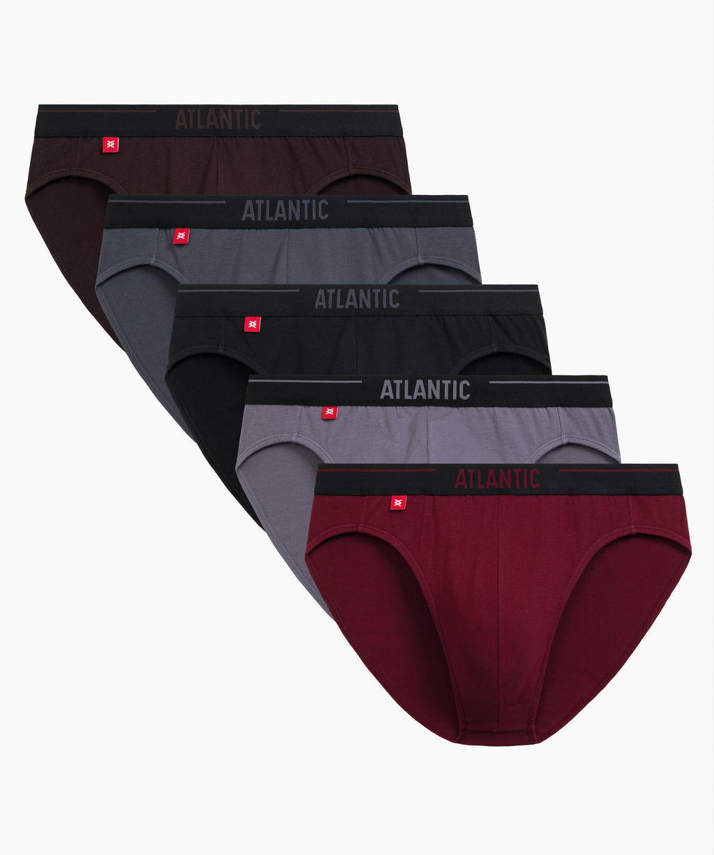ATLANTIC 5SMP-004 Трусы спорт Solid - набор (5 шт.) коричневый + графитовый + черный + фиолетово-серый + каберне