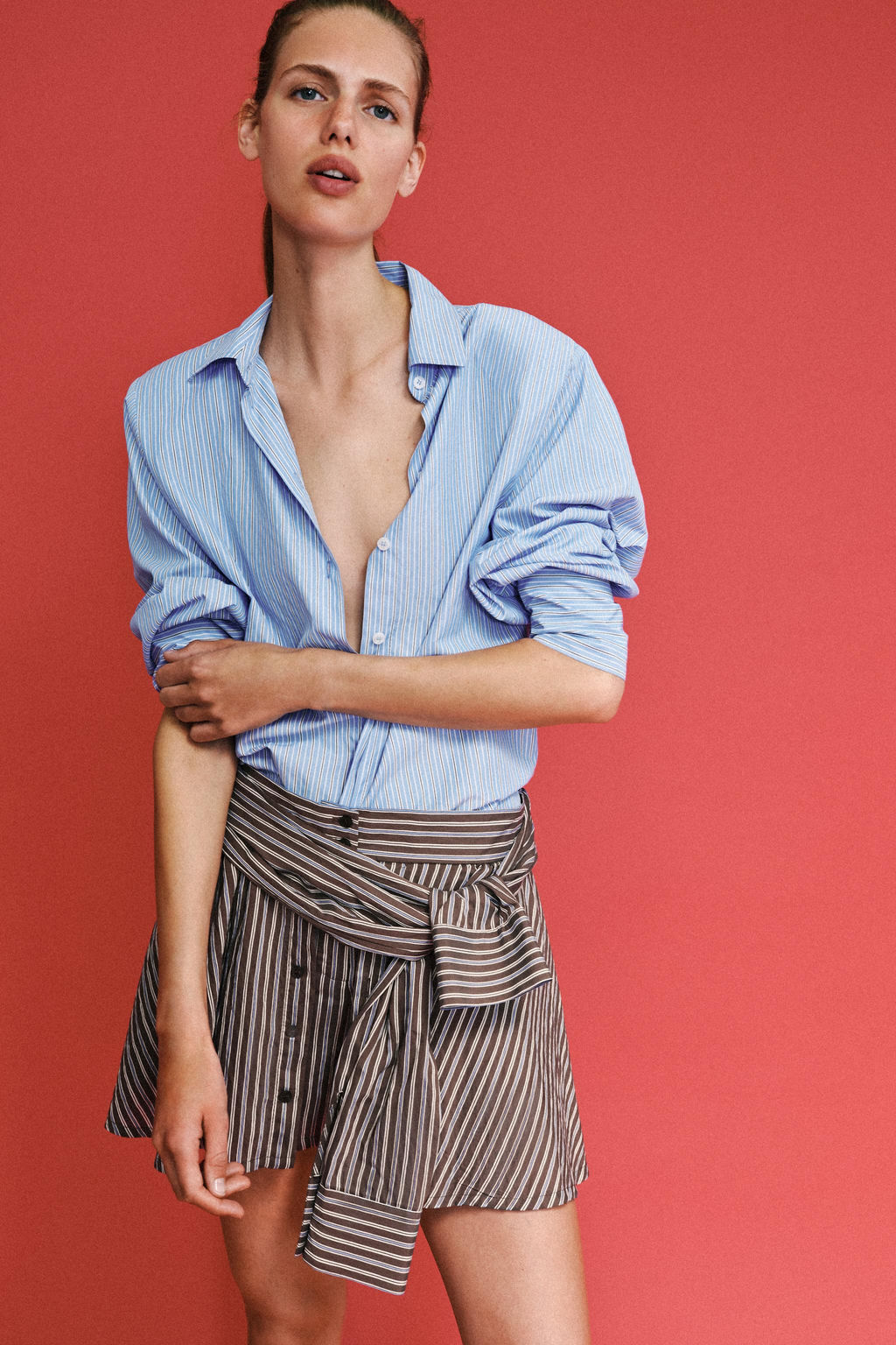 CAMISA RAYAS POPEL?N HOMBRERAS / Azul / Blanco - Zara фото 6