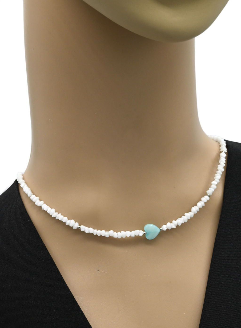 Чокер Сердце из циркона огранка 3мм, цв.белый, 39см - Радуга камня фото 2