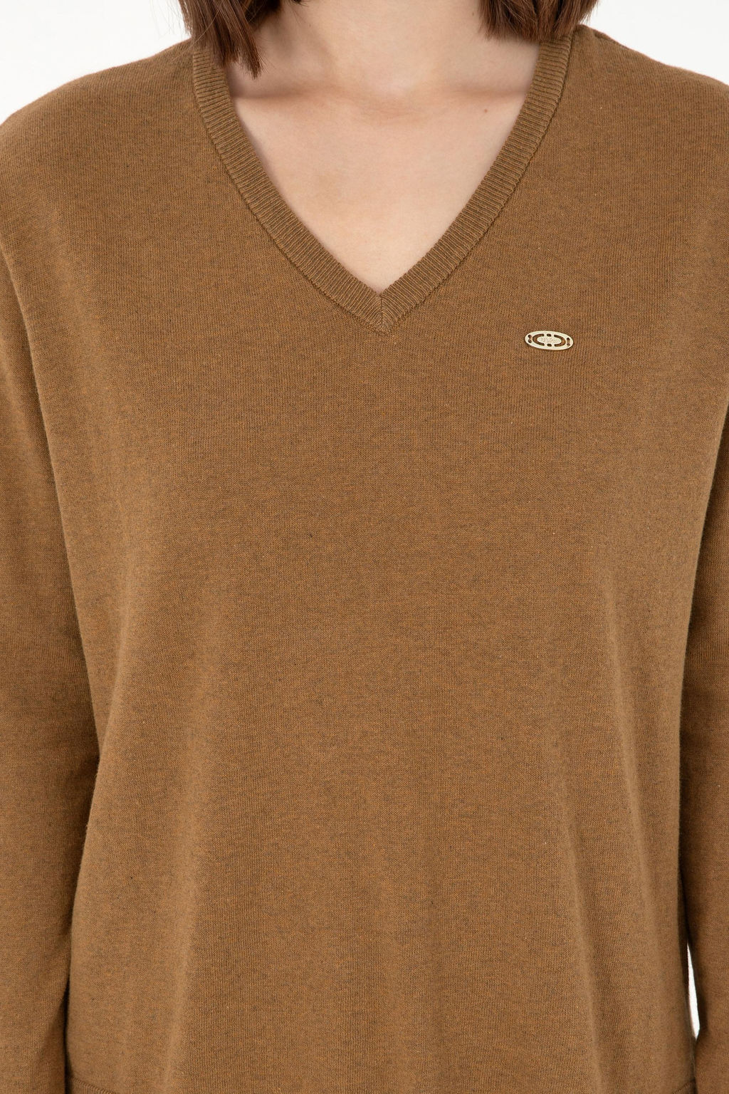 Женский базовый свитер темно-хаки меланжевого цвета - U.s. polo assn фото 6