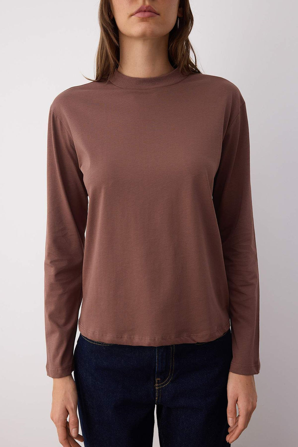 Kahverengi-Bej 2li Paket %100 Pamuk Regular Kal?p Uzun Kollu Dik Yaka Orme T-Shirt TWOAW26TS00006 - Trendyolmilla фото 6