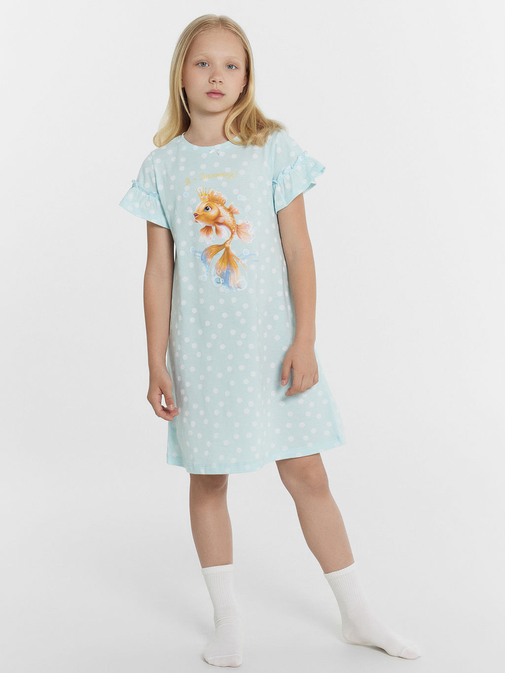 Сорочка ночная для девочек голубая в горох - Mark formelle фото 2