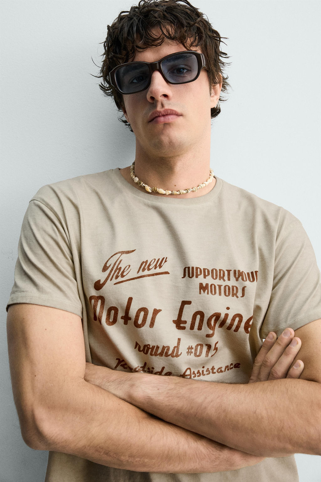 CAMISETA ESTAMPADO TEXTO EFECTO VINTAGE / Beige