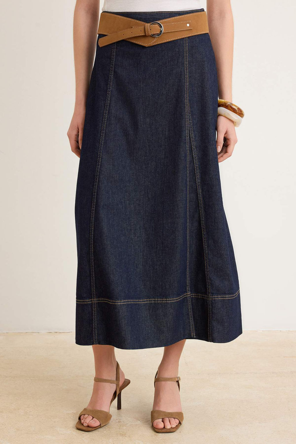 Lacivert Kemerli Kruvaze Maxi Denim Etek TWOSS26ET00201 - Trendyolmilla фото 3