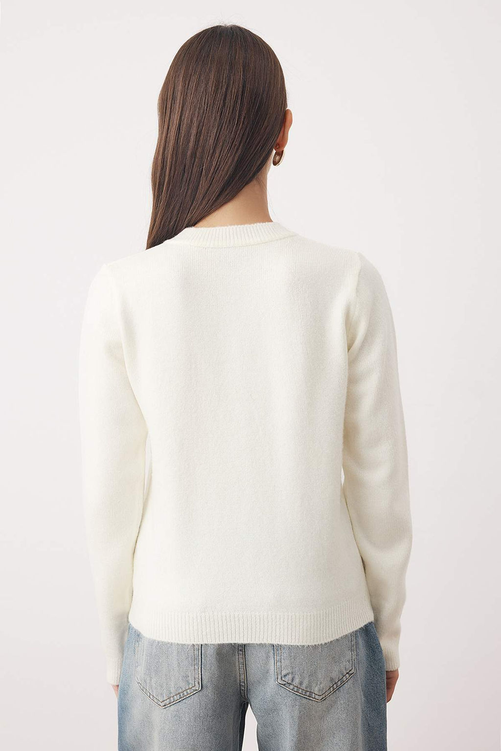 Ekru Bisiklet Yaka Nak?s Detayl? Triko H?rka TWOAW26HI00261 - Trendyolmilla фото 4