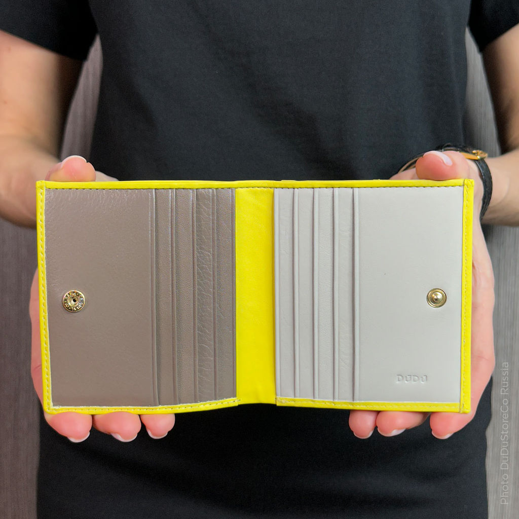 Итальянский кожаный кошелек DuDu серии Flavio | цитрусовый желтый - Dudubags фото 7