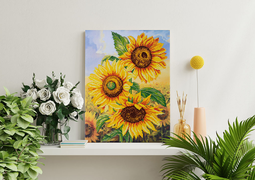 Кристальная (алмазная) мозаика ФРЕЯ ALPD-090 на подрамнике Подсолнухи на закате 30 х 40 см