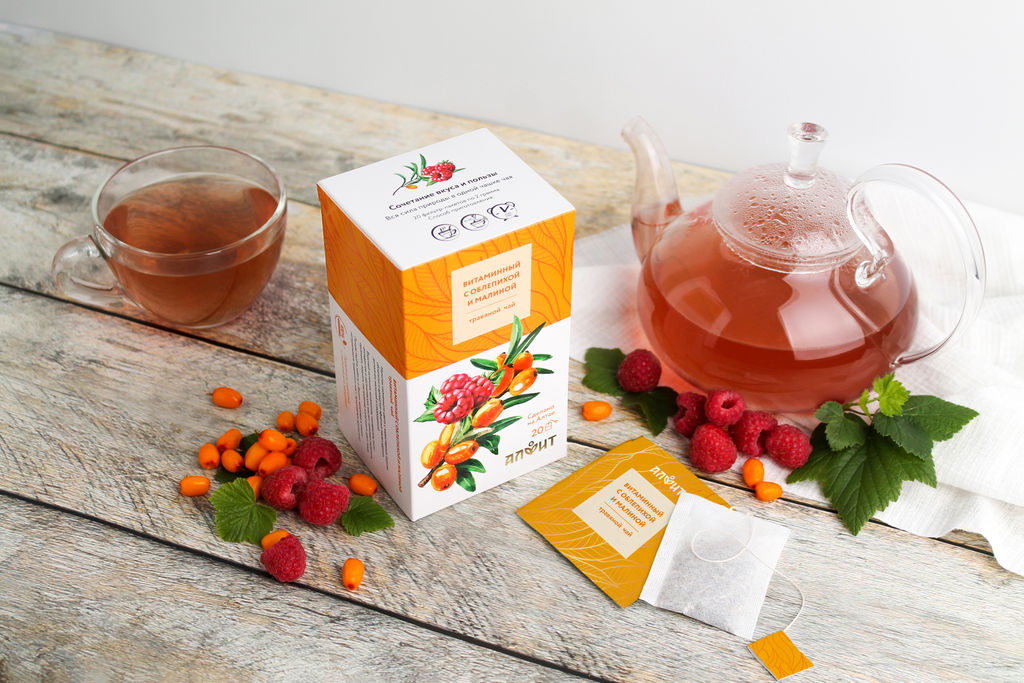 Травяной чай "Витаминный с облепихой и малиной", 40 г (20 ф/п по 2 г) Алфит 7670