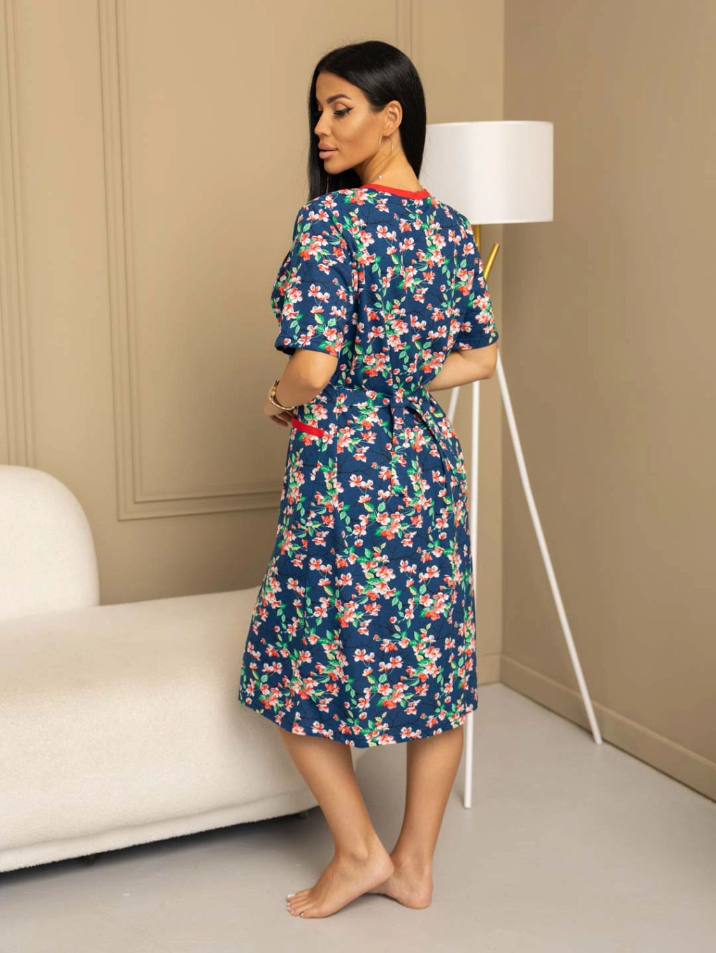 Халат женский, цвет темно-синий розовый