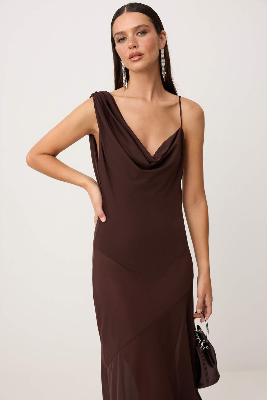 Kahverengi Dokuma Ici Bodyli Tul Midi Astarl? Elbise TPRSS26EL00272 - Trendyolmilla фото 3