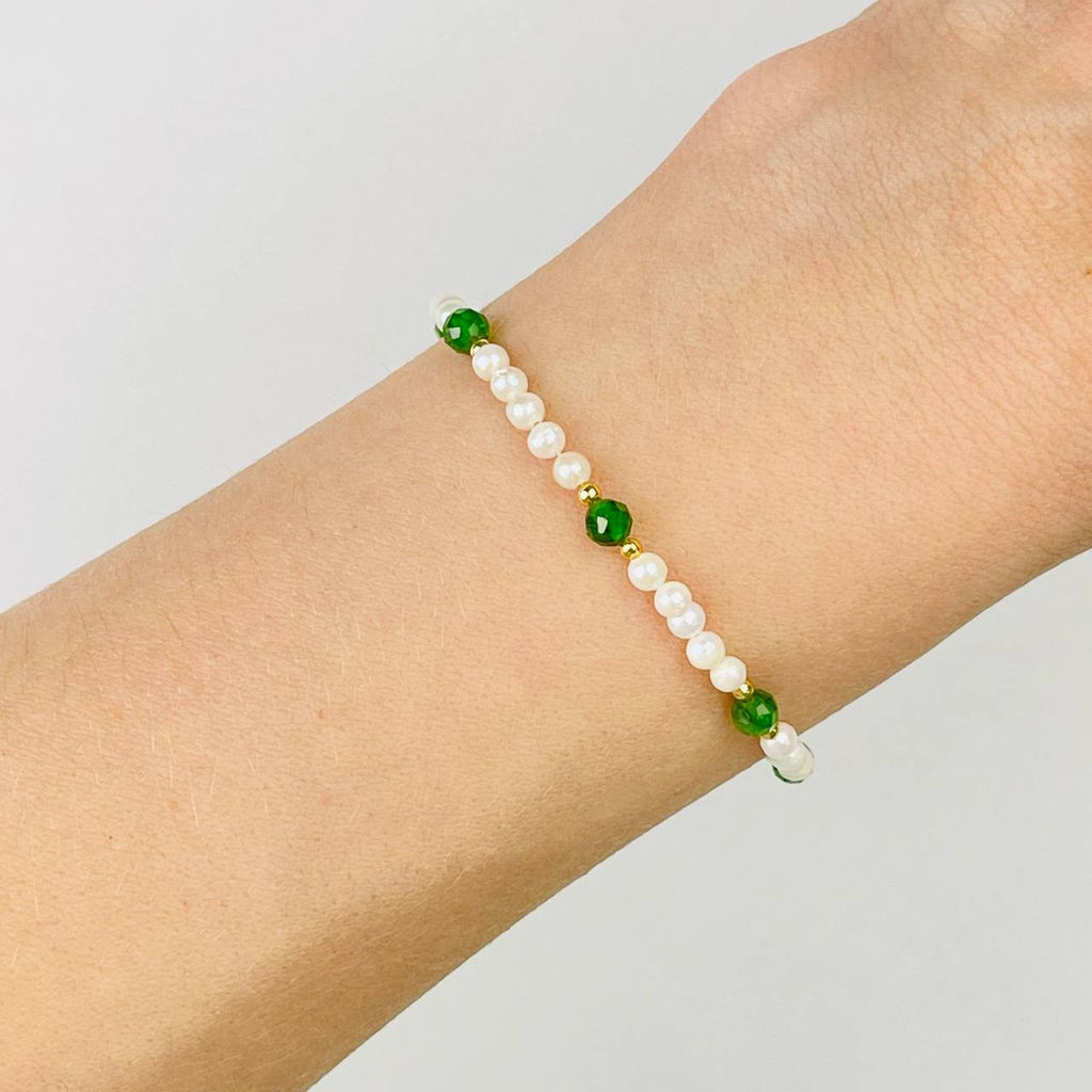 Браслет из Жемчуга и Хромдиопсида 16 см +