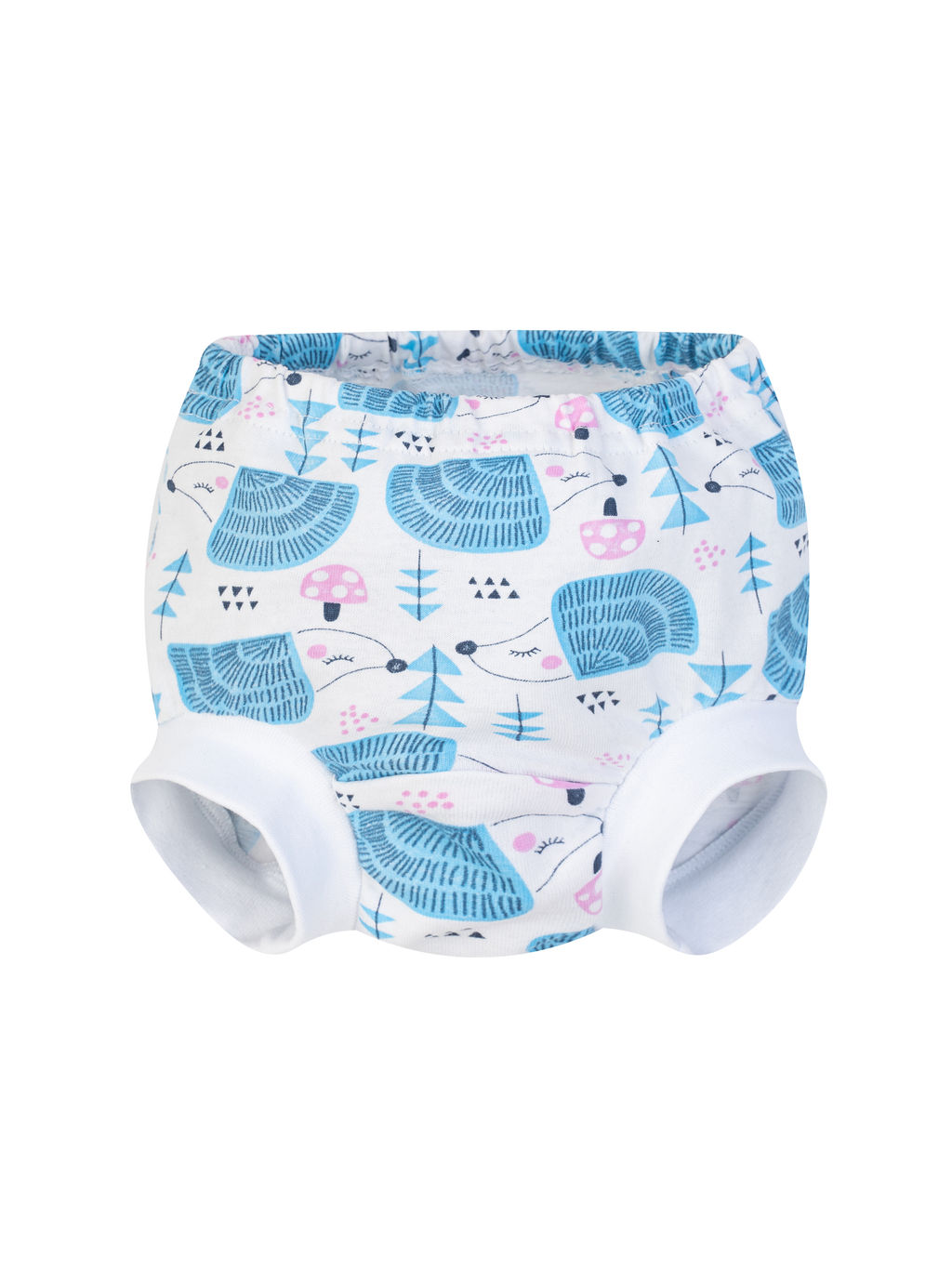 Трусы детские белые бирюзовые ежики