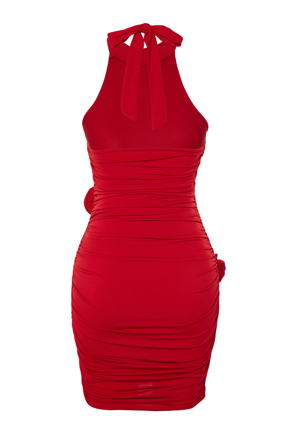 K?rm?z? Vucuda Oturan Cicekli Orme K?sa S?k Abiye Gece Mezuniyet Elbisesi TPRSS24EL00112