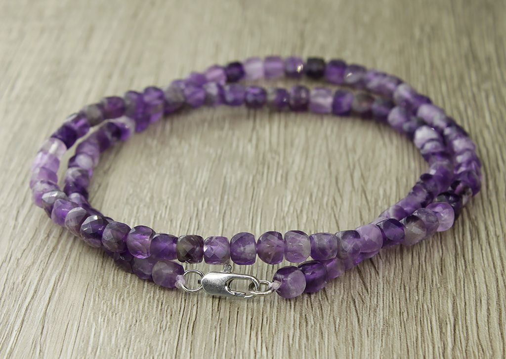 Аметист кубики гранёные 5мм, "Окта" бусы 47см