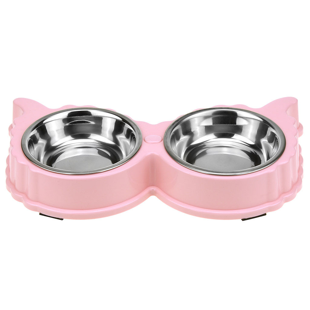 Миска для кормления животных из нержавеющей стали Сова 0,18л, д11см h2,8см, 2 штуки на пластмассовой подставке 29,5х15х4см, цвета микс (Китай) - Pet toys фото 7