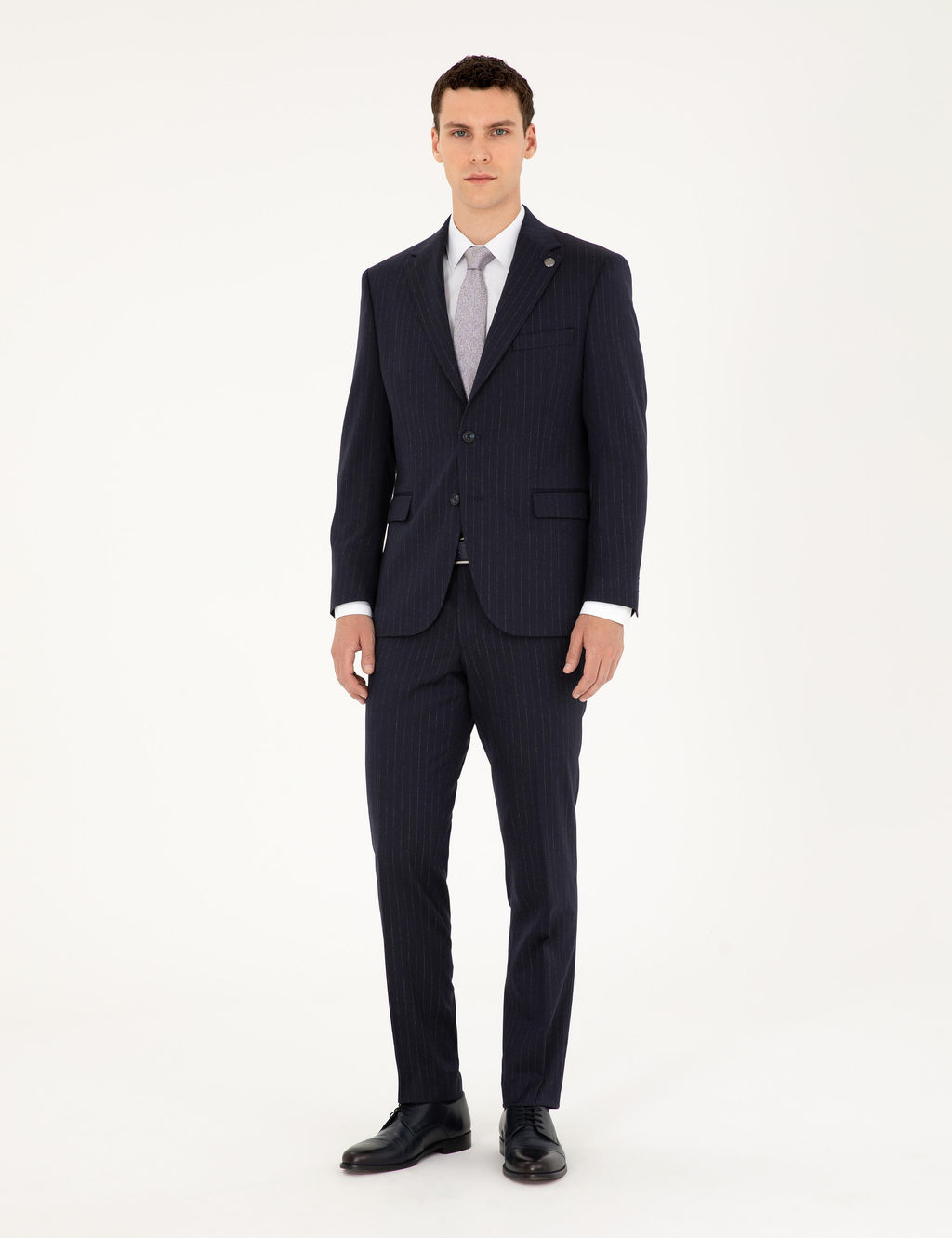 Lacivert Slim Fit _izgili Tak_m Elbise