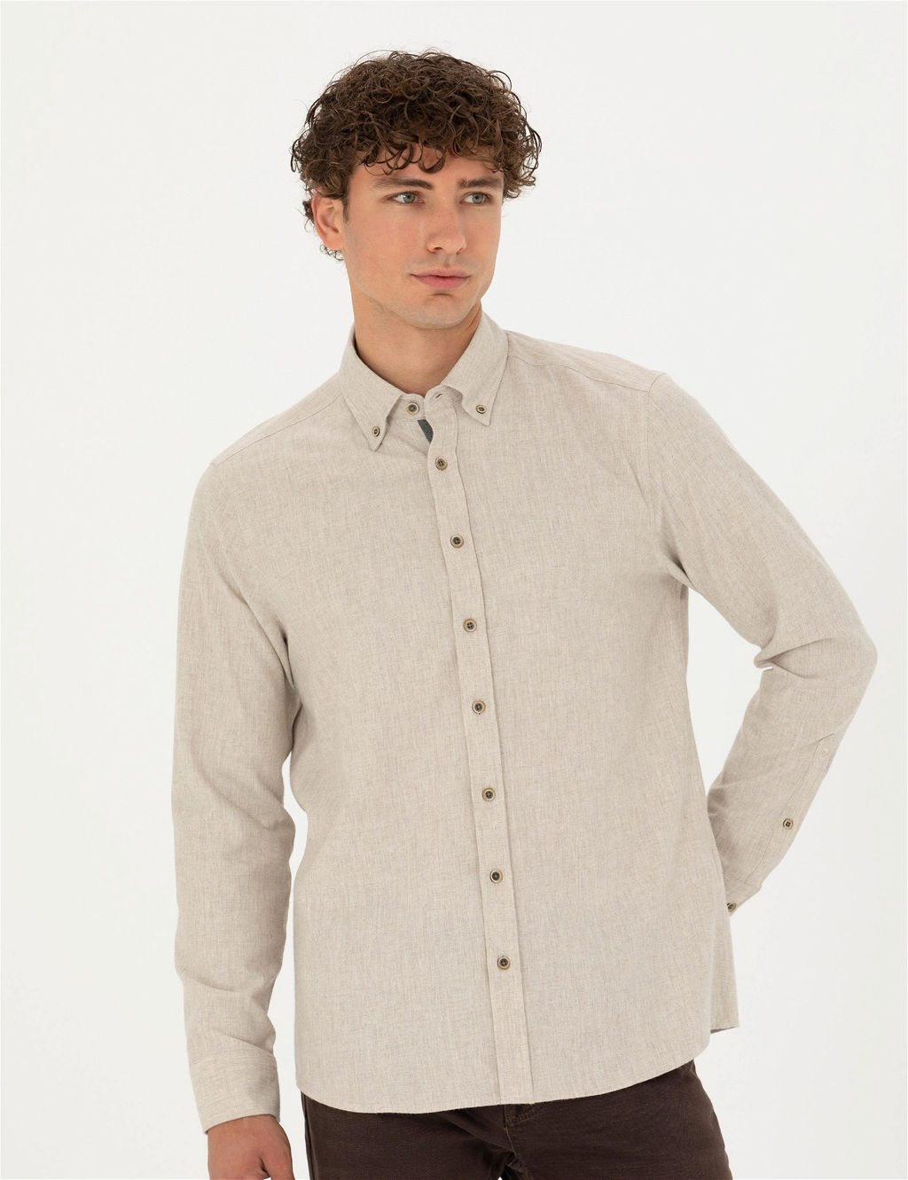 Bej Regular Fit Uzun Kollu G_mlek - Pierre cardin фото 3
