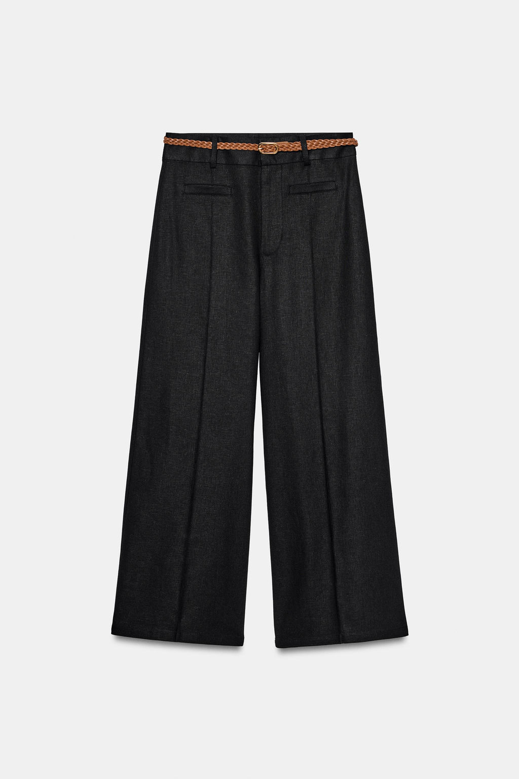 PANTAL?N CULOTTE CON LINO CINTUR?N TRENZADO / Negro - Zara фото 8