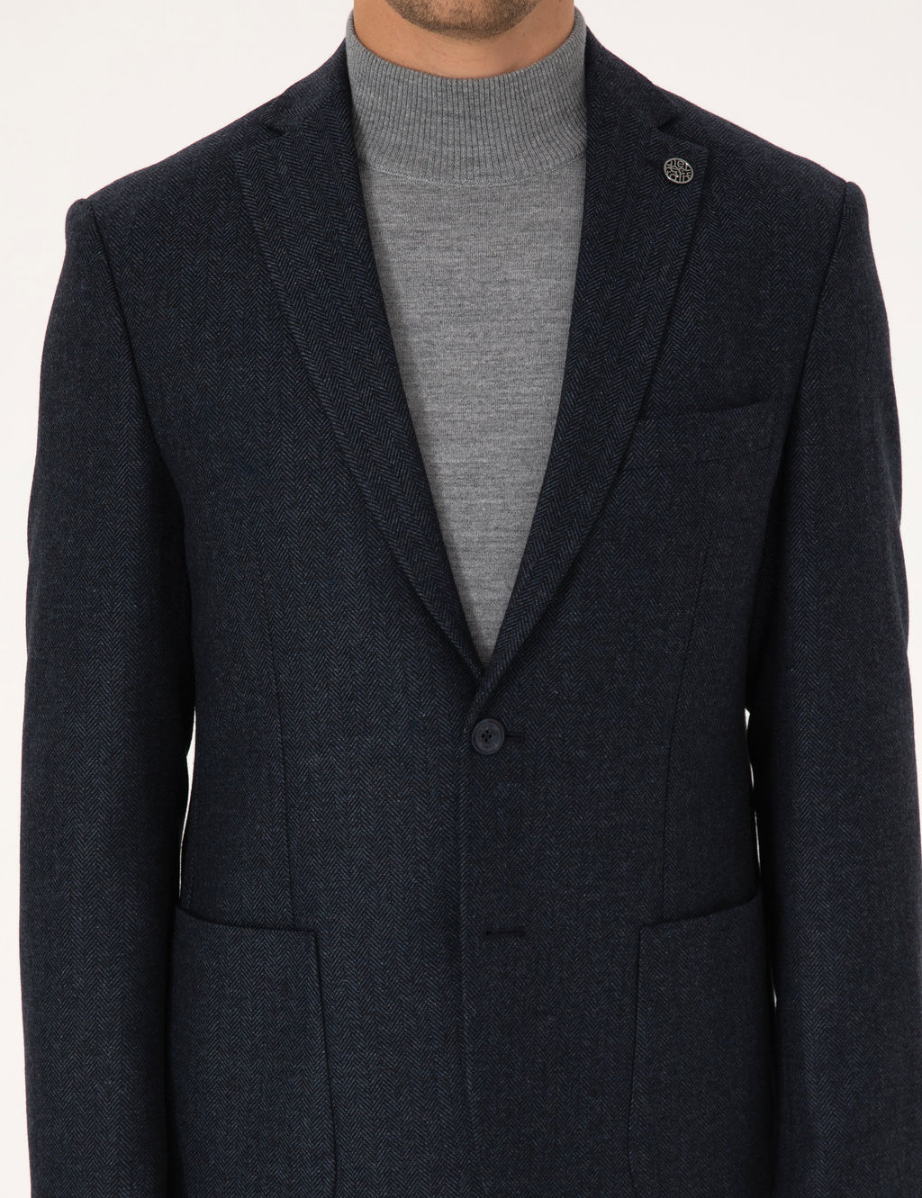 Lacivert Slim Fit Y_n Kar___ml_ Bal_ks_rt_ Ceket