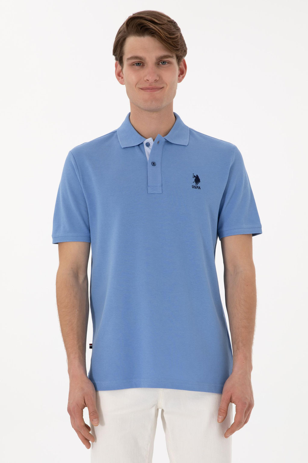 Erkek Regular Fit Polo Yaka Koyu Mavi Basic Ti__rt