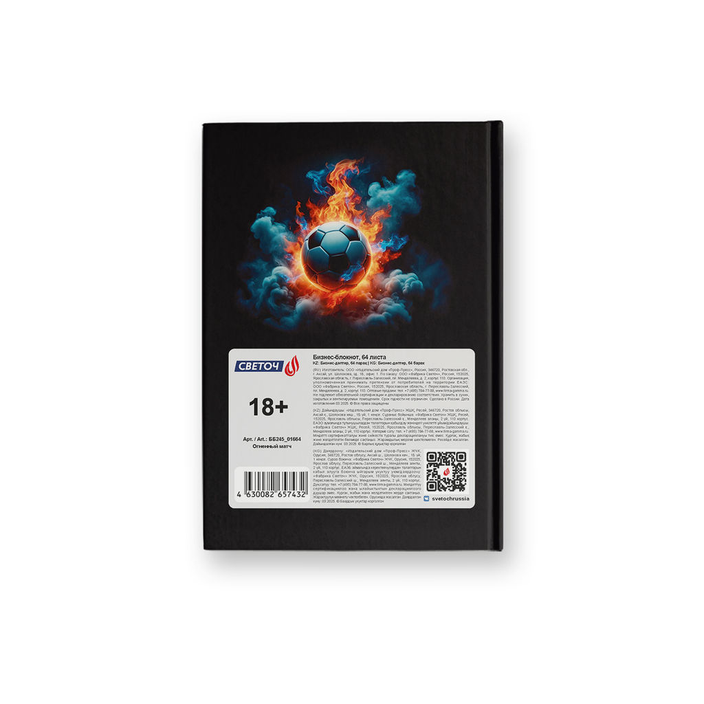 Светоч Бизнес-блокнот, матовая ламинация, ББ245 A6 64 л. 4 шт. клетка Огненный матч 01664  фото 3