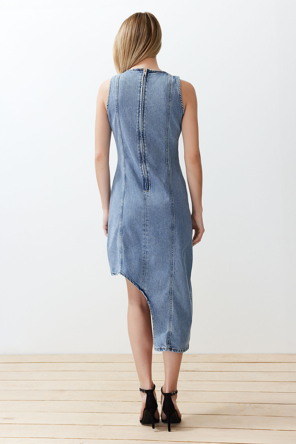 Ac?k Mavi Y?rtmacl? Asimetrik Midi Denim Elbise TWOSS24EL00645 - Trendyolmilla фото 6
