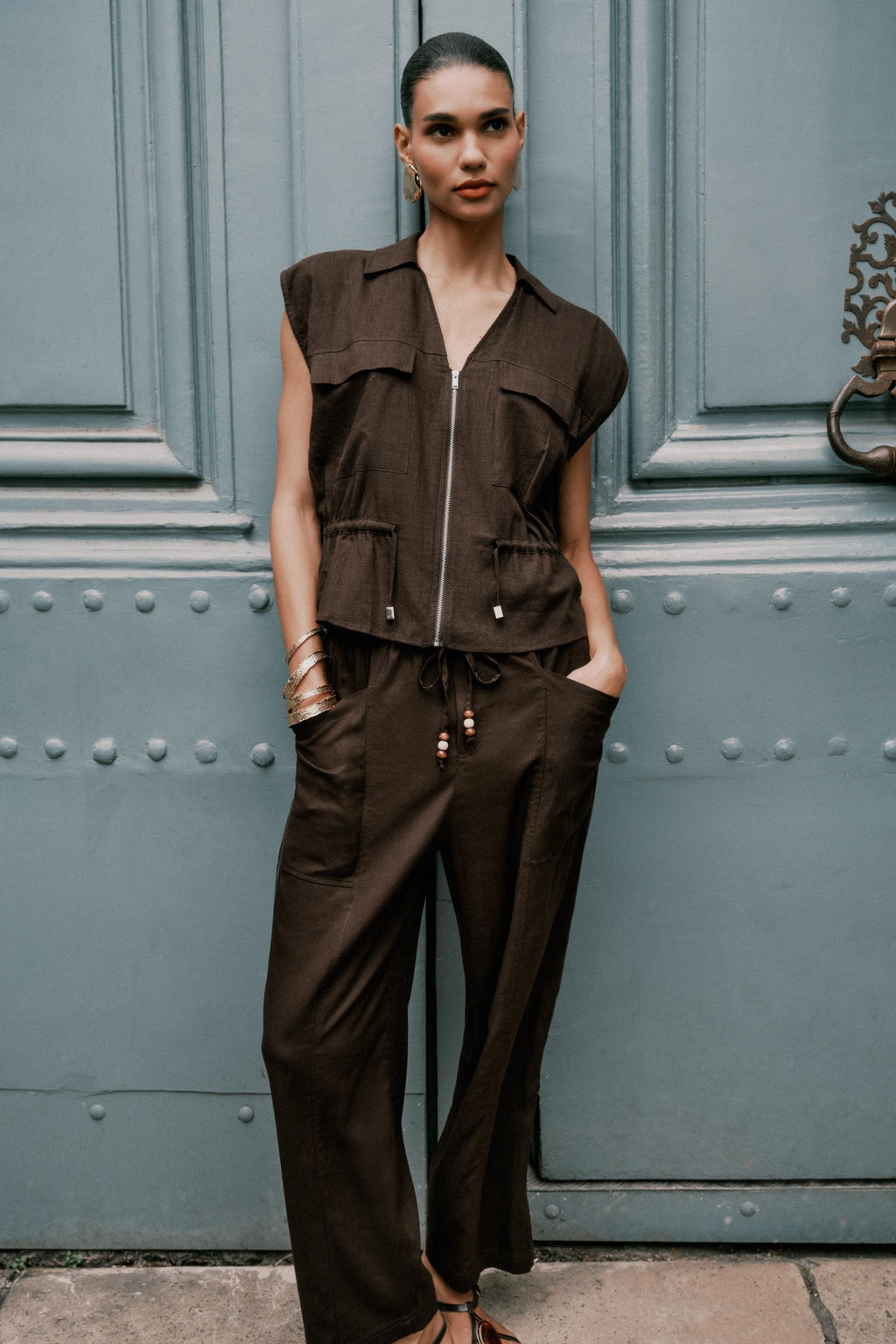 LINEN BLEND TROUSERS WITH BEADED DRAWSTRING - Zara фото 2