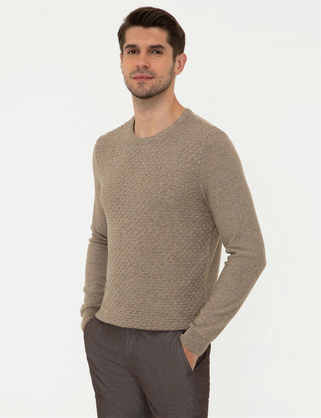 Camel Melanj Slim Fit Bisiklet Yaka Triko Kazak - Pierre cardin фото 3