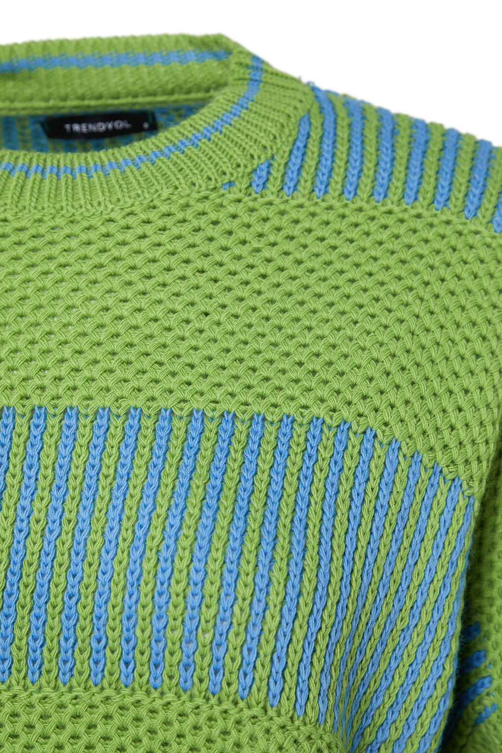 Ac?k Yesil Genis Kal?p Cizgili Triko Kazak TWOAW23KZ00012 - Trendyolmilla фото 8