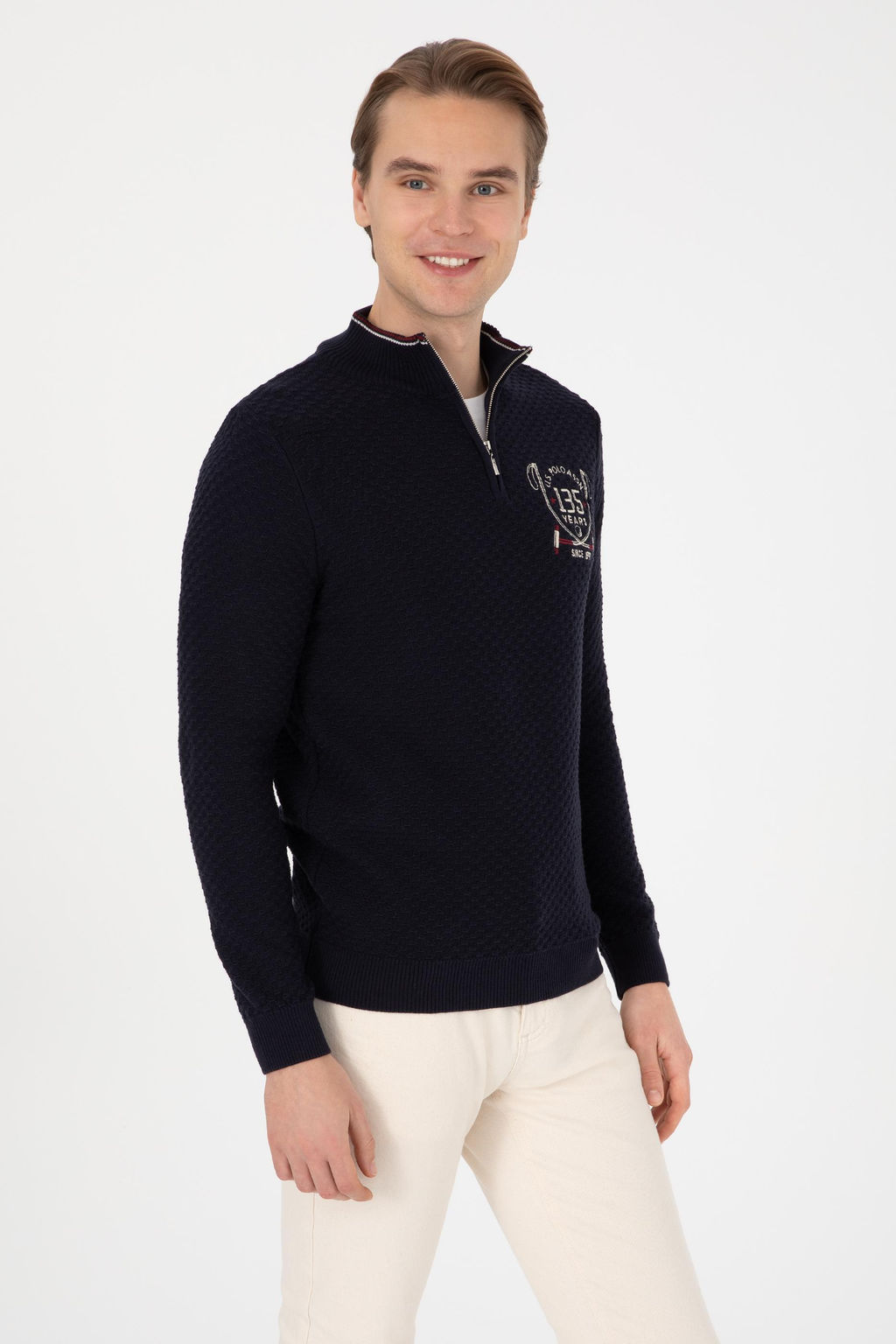 Erkek Slim Fit Yar_m Fermuarl_ Lacivert Kazak - U.s. polo assn фото 3