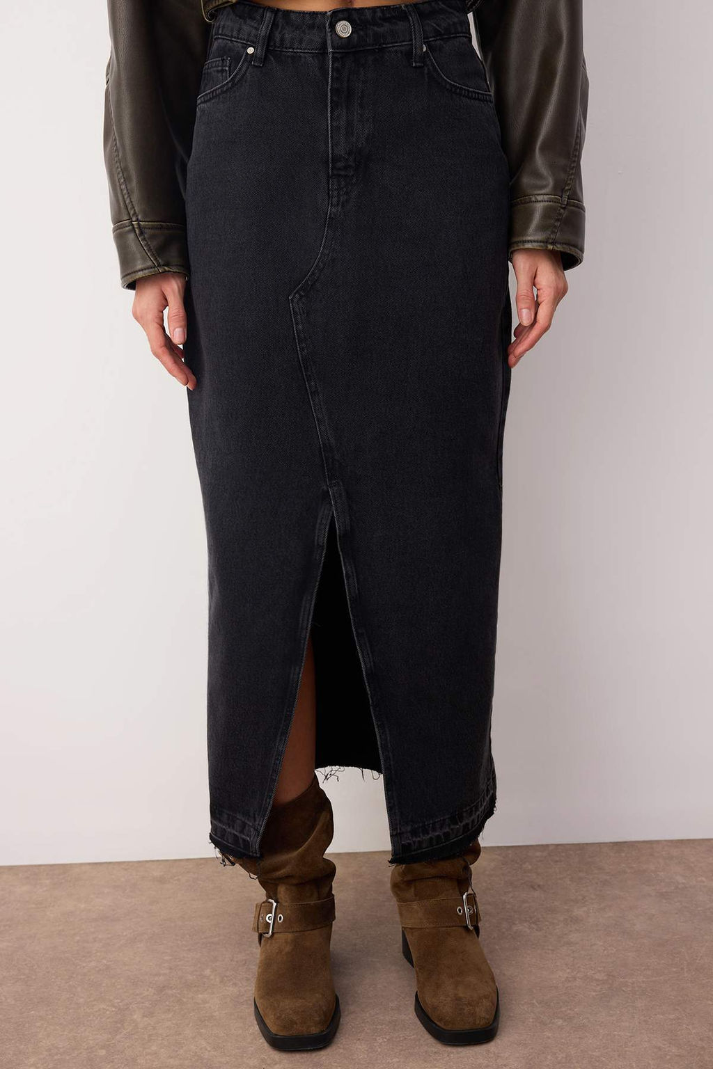 TRENDYOLMILLA Koyu Mavi More Sustainable Y?rtmacl? Maxi Denim Etek TWOSS23ET00289 фото 15