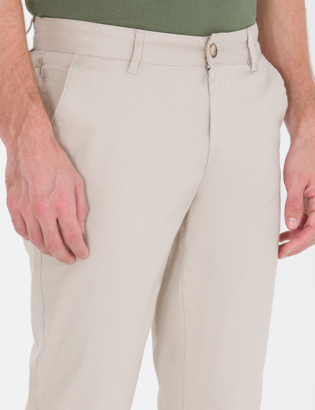 Bej Slim Fit Kanvas Pantolon