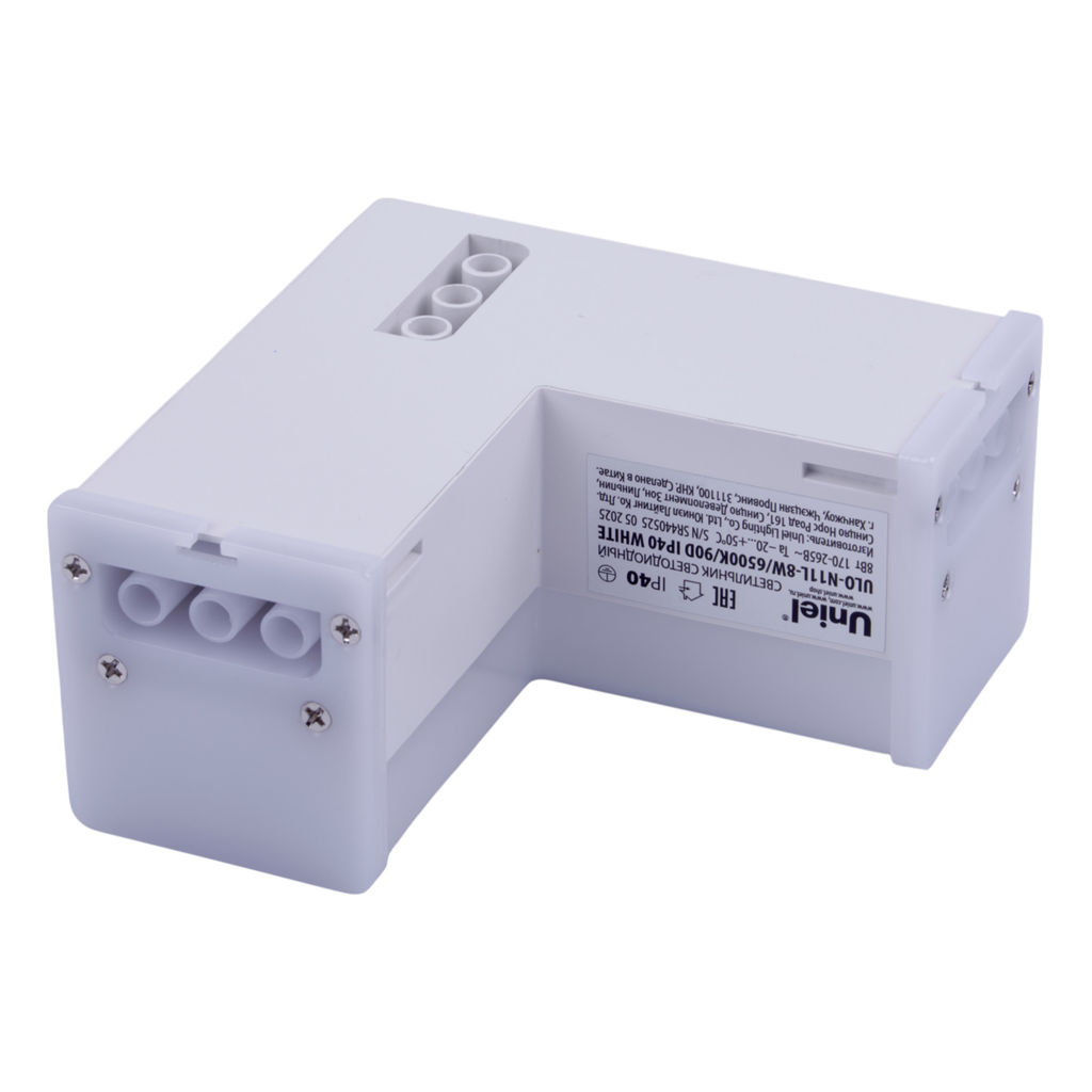 ULO-N11L-8W/6500K/90D IP40 WHITE Светильник светодиодный L-образный. Угол 90 градусов. Белый свет (4000K). 800Лм. Алюминий. Цвет белый. TM Uniel
