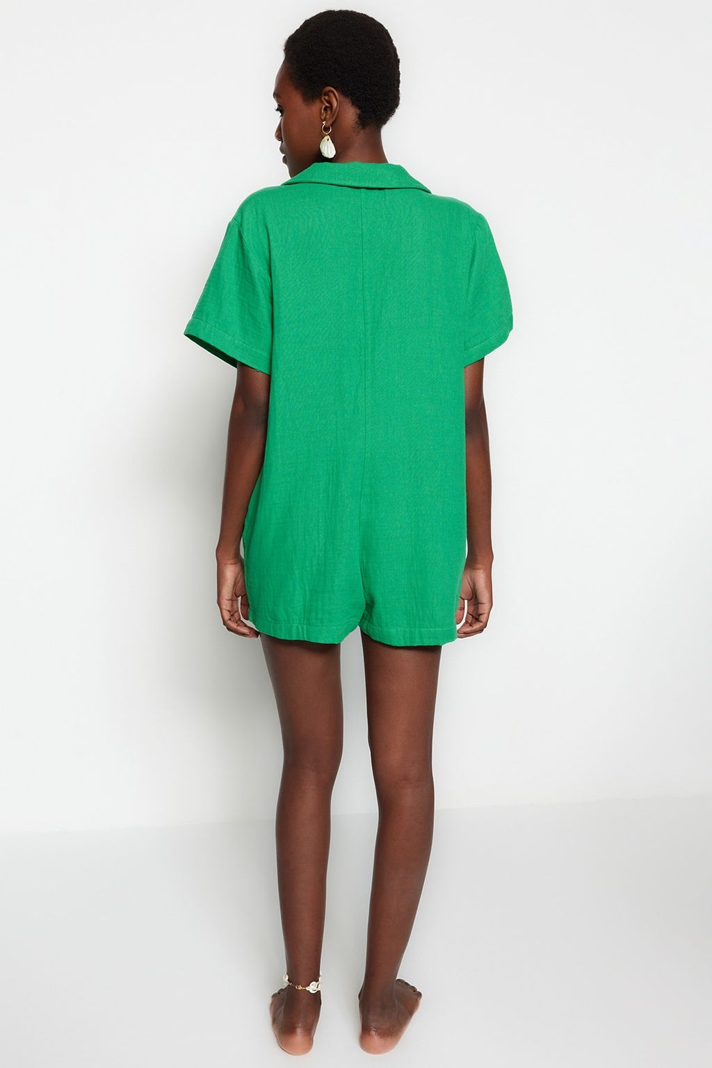 Yesil Genis Kal?p Dokuma Muslin Plaj Tulum TBESS23TU00001