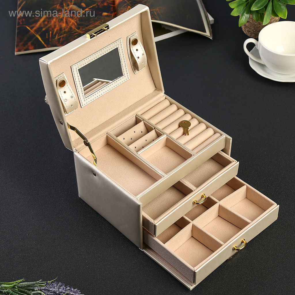 Шкатулка кожзам для украшений Жемчужный молочный 12,3х17,3х13,7 см - Simaland фото 2