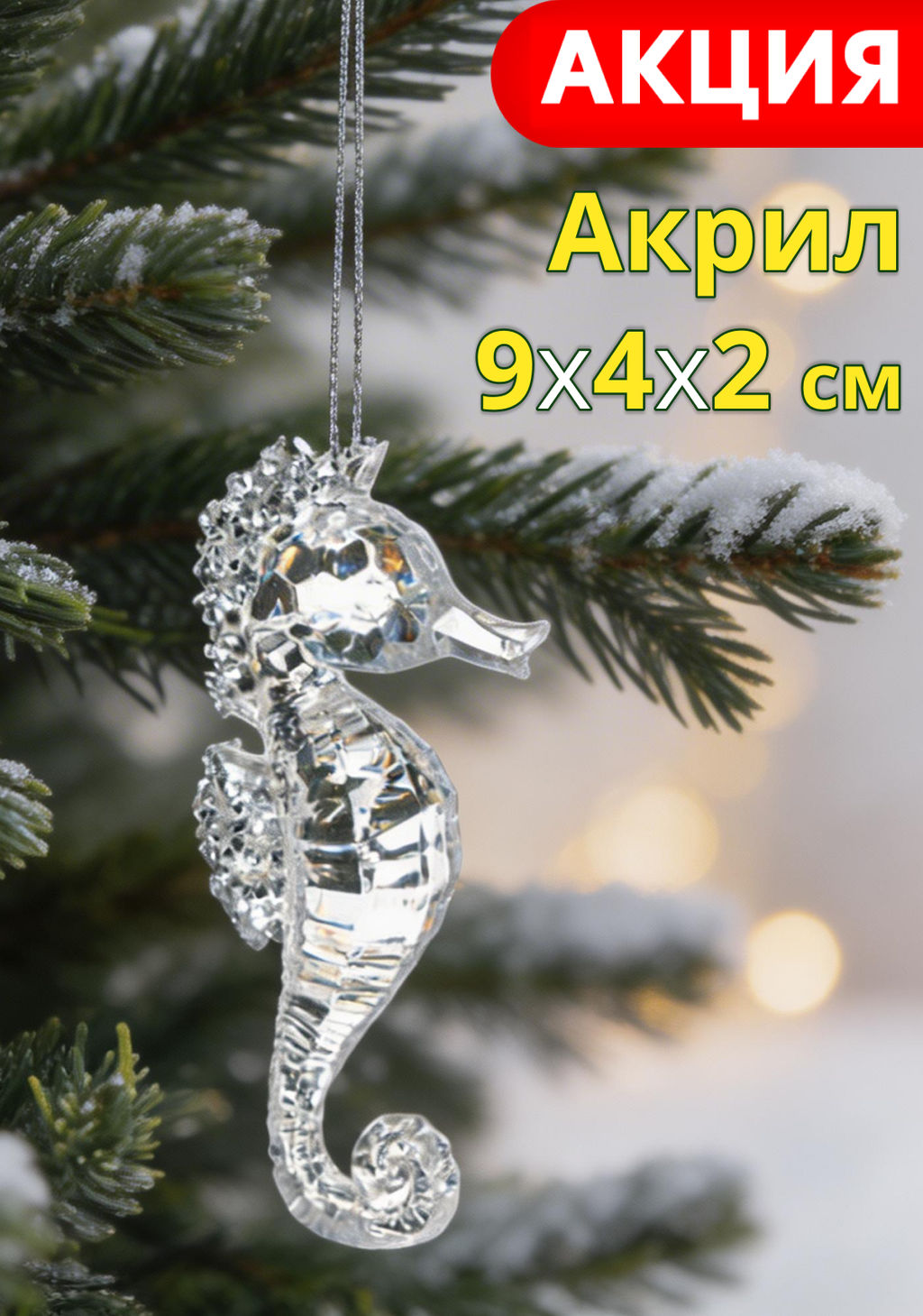 Игрушка елочная, 9 см, акрил, прозрачная, Морской конек, Event - Anna lafarg фото 5