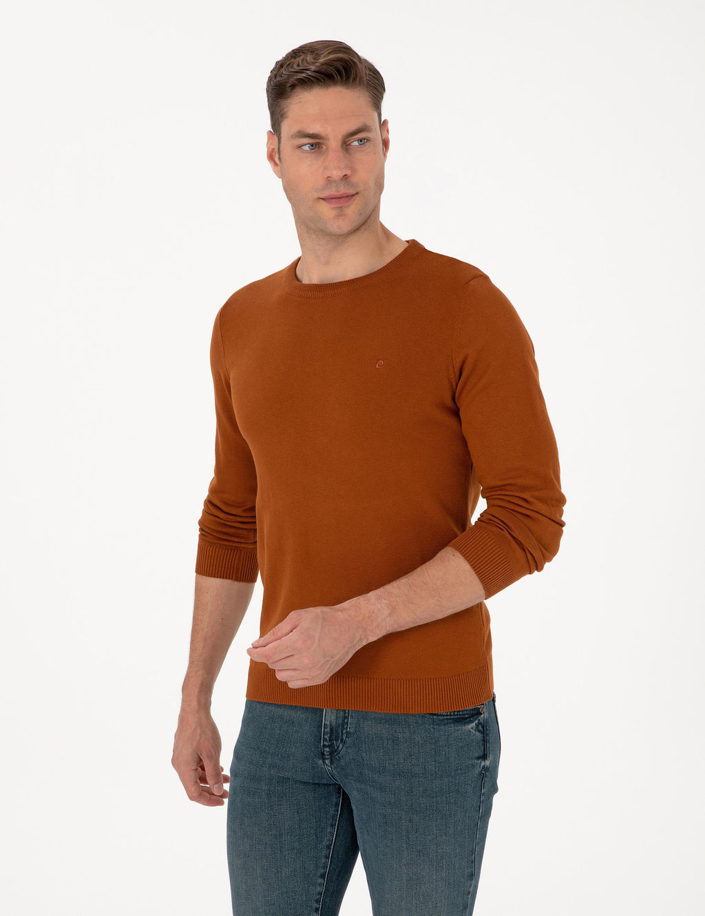 Kahverengi Slim Fit Bisiklet Yaka Basic Triko Kazak - Pierre cardin фото 3