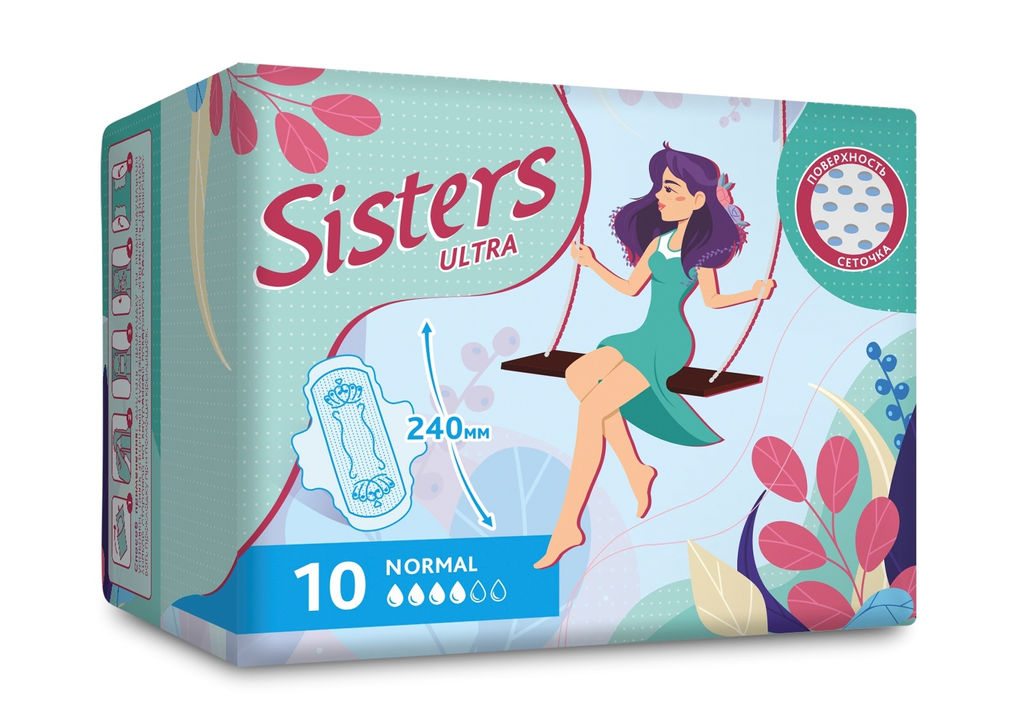 Цена за 4 пачки! Прокладки Систерс ультра нормал сеточка x10